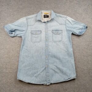 Cedar Wood State Shirt Mens Medium Blue Denim Button Front Short Sleeve Casual